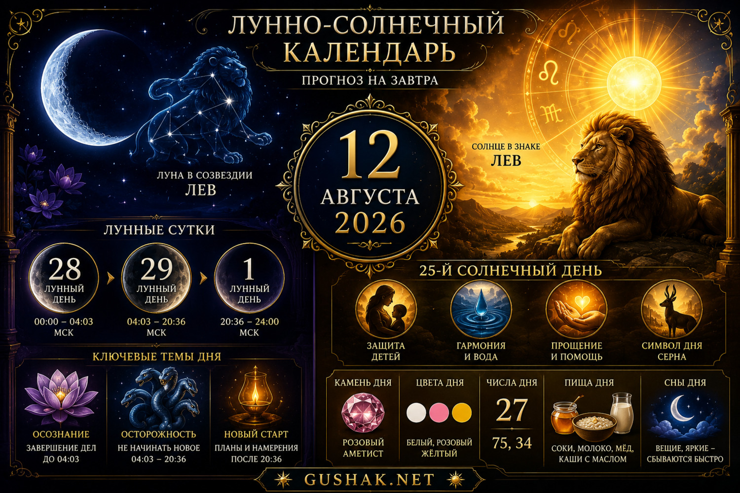 Лунный календарь на 12 августа 2026 года