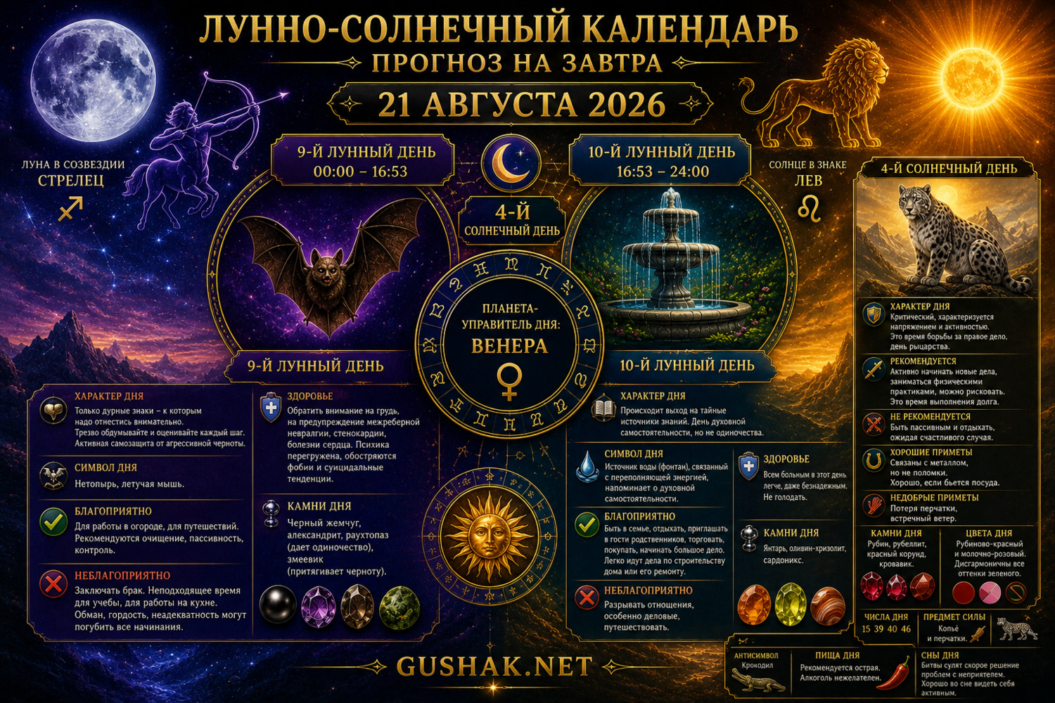 Лунно-солнечный календарь на 21 августа 2026 года