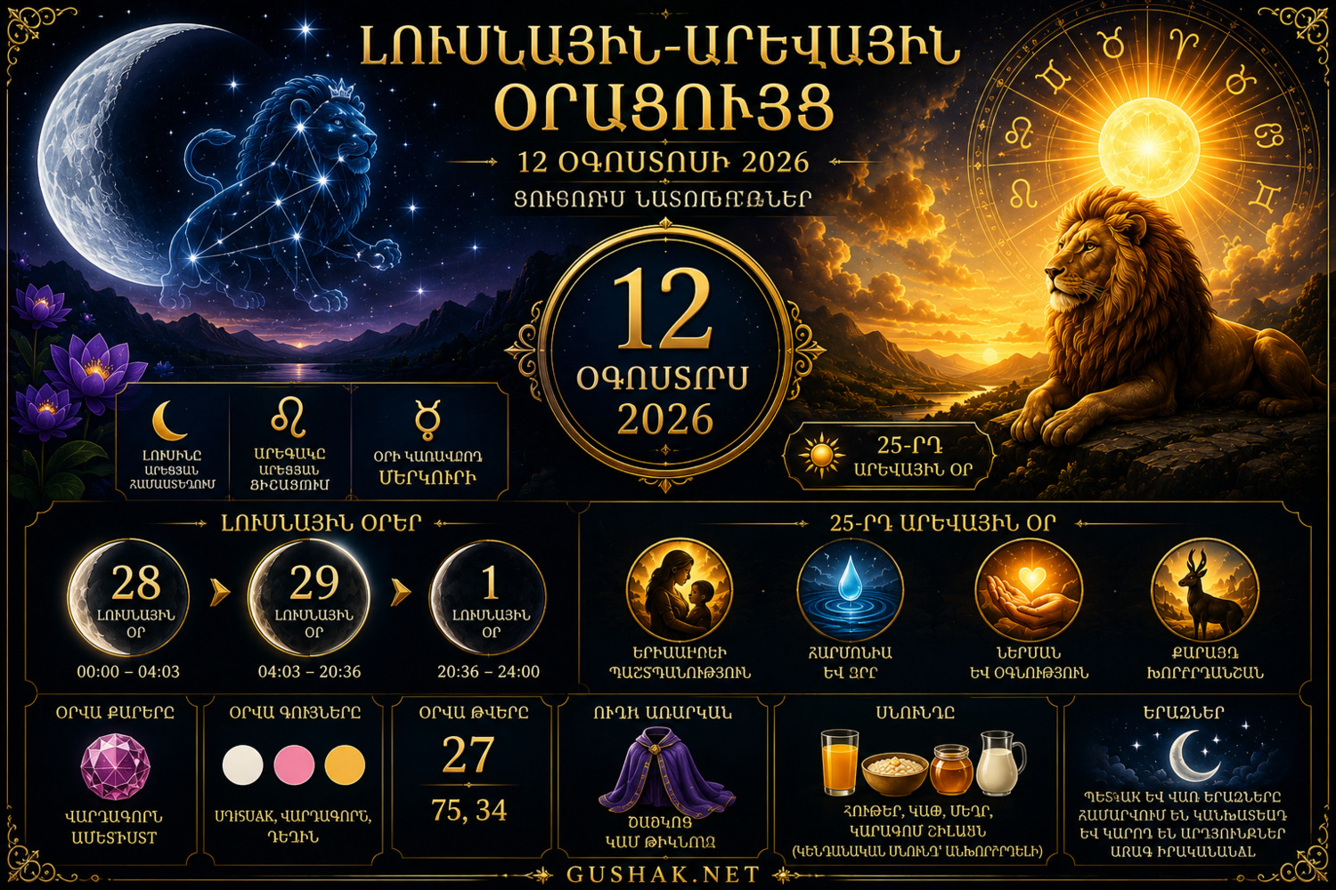 Լուսնային օրացույց՝ 2026 թվականի օգոստոսի 12-ի համար