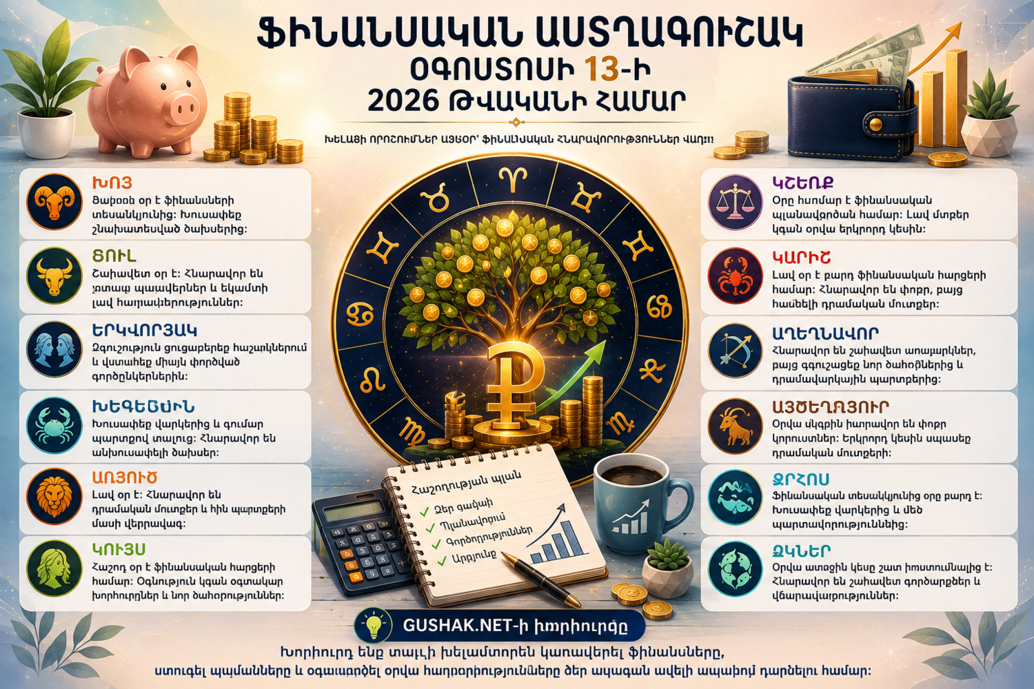 Ֆինանսական աստղագուշակ՝ 2026 թվականի օգոստոսի 13-ի համար